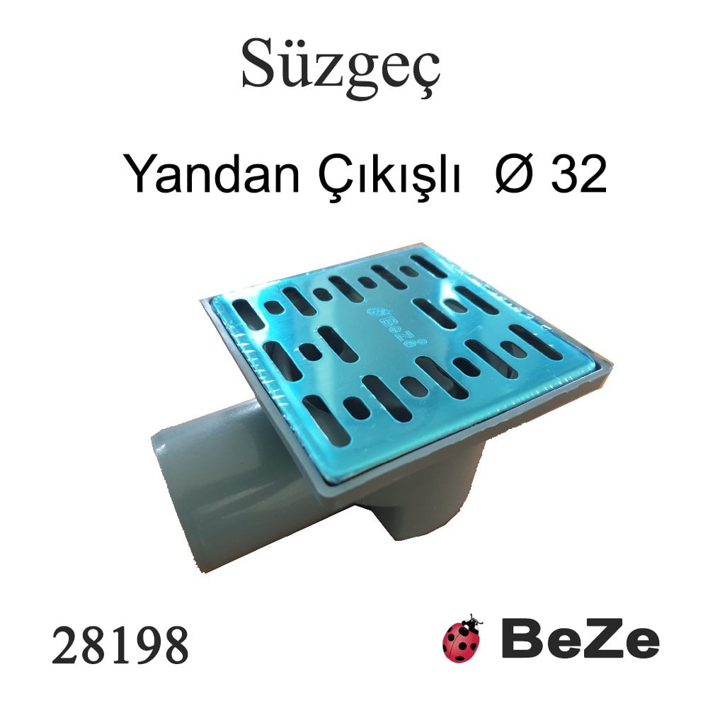 BeZe 10x10 PASLANMAZ KAPAKLI YER SÜZGECİ-Ø32 (YANDAN ÇIKIŞLI)