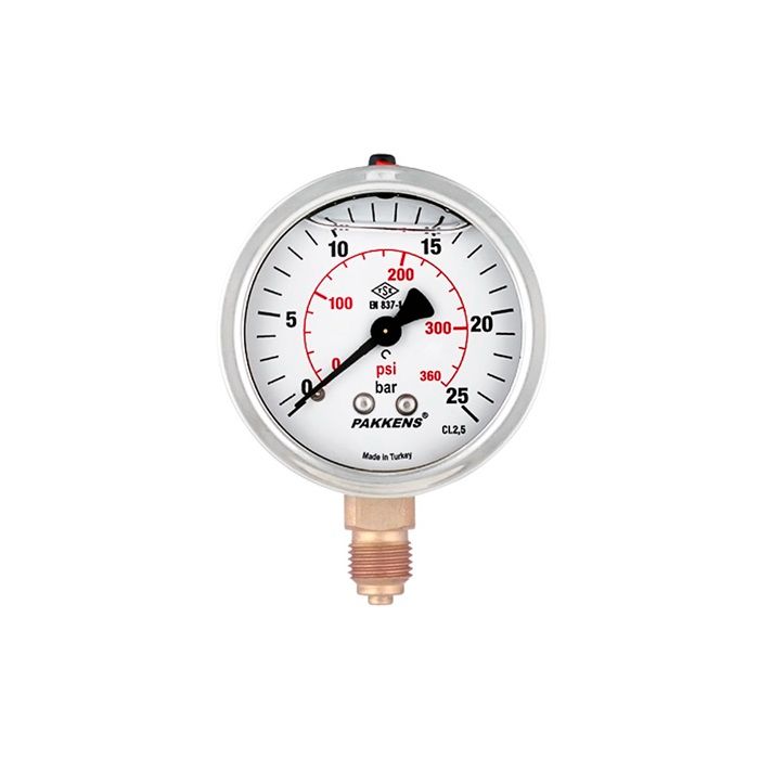PAKKENS GLİSERİNLİ Q63 -1/+3 BAR VAKUMMETRE ALT.BAĞ.Cl.2,5-G1/4''B